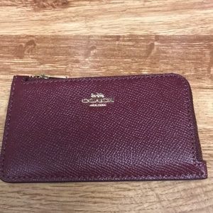 Coach Mini Card Case Deep Red With Gold Zipper